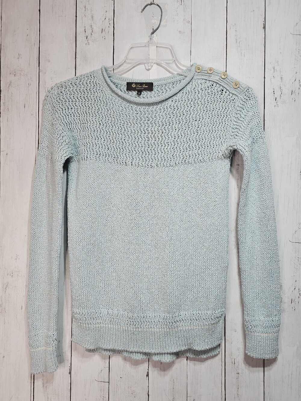 Loro Piana Women's Blue Cotton Cashmere Blend Sweater Button Shoulder Size 36.